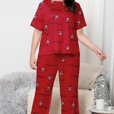 Women's Pajamas Casual Cartoon Print Loose Short Sleeve Trousers Home Suit