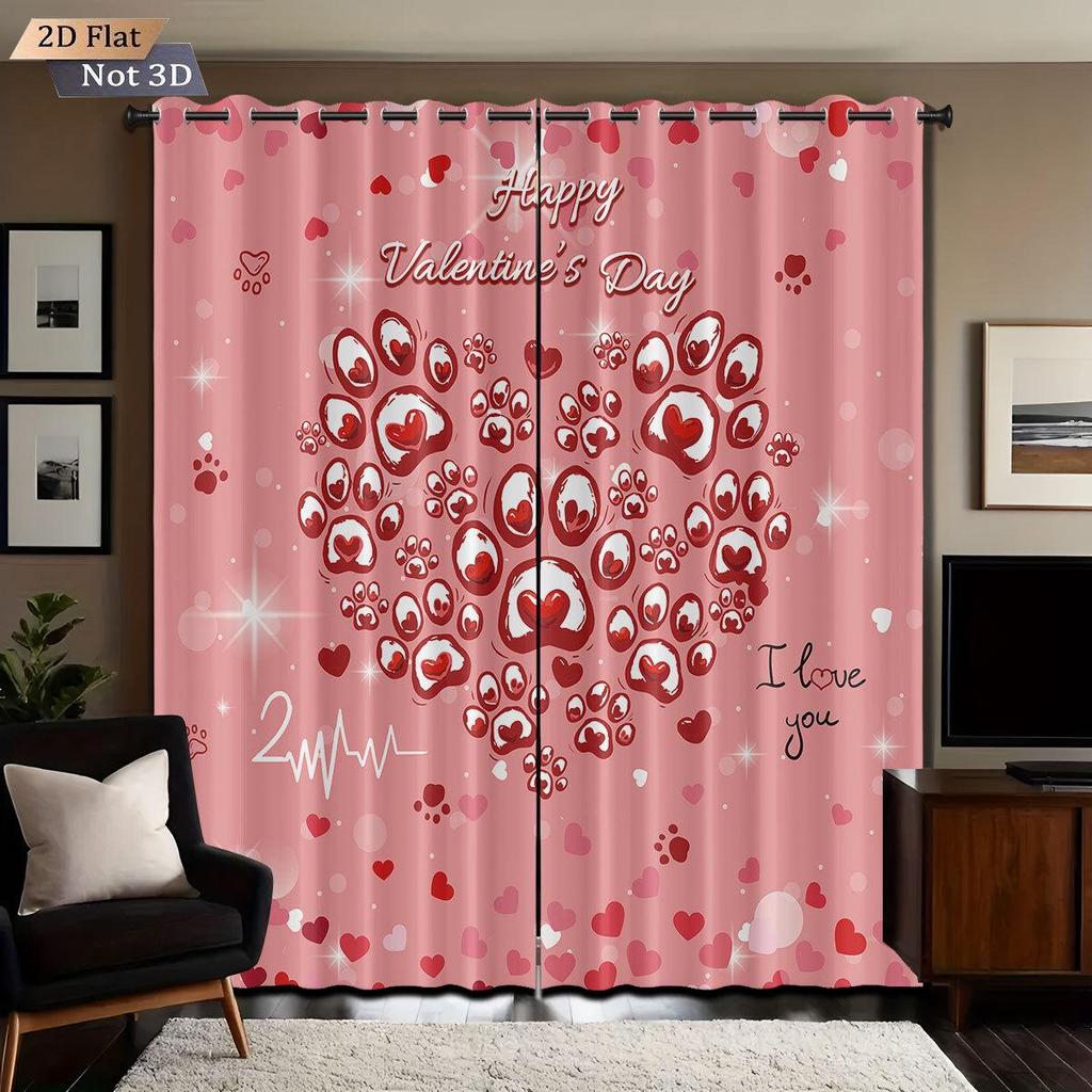 Valentine's Heart Digital Print Blackout Curtains, Customizable Polyester with High-Precision Sun Protection.