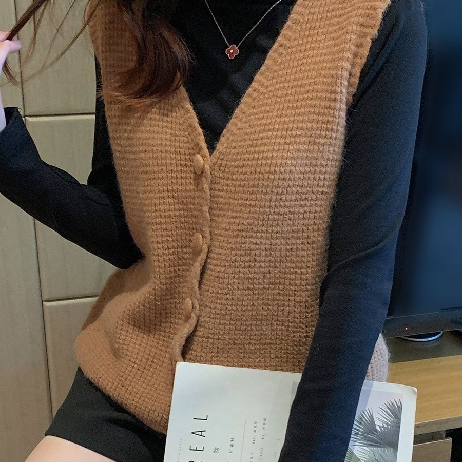 Winter Vest Women Knit Sleeveless Sweater Top Layering Cardigan Waistcoat Cold Weather Outerwear