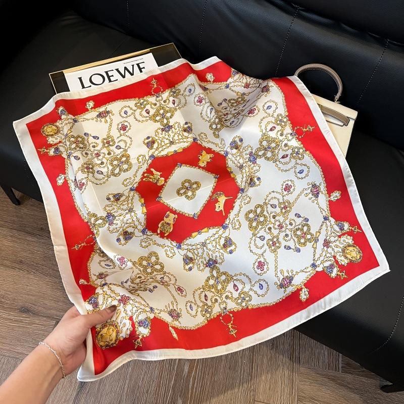 Silk scarf women's spring and autumn decoration versatile ins simple style striped square scarf streamer simulation silk fashion scarf scarf scarf