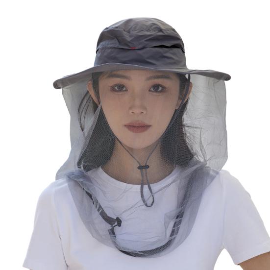 Mosquito Head Net Hat Sun Protection Bucket Hat with Hidden Net Mesh Foldable Fly Protection Netting Hat for Outdoor Fishing Hiking
