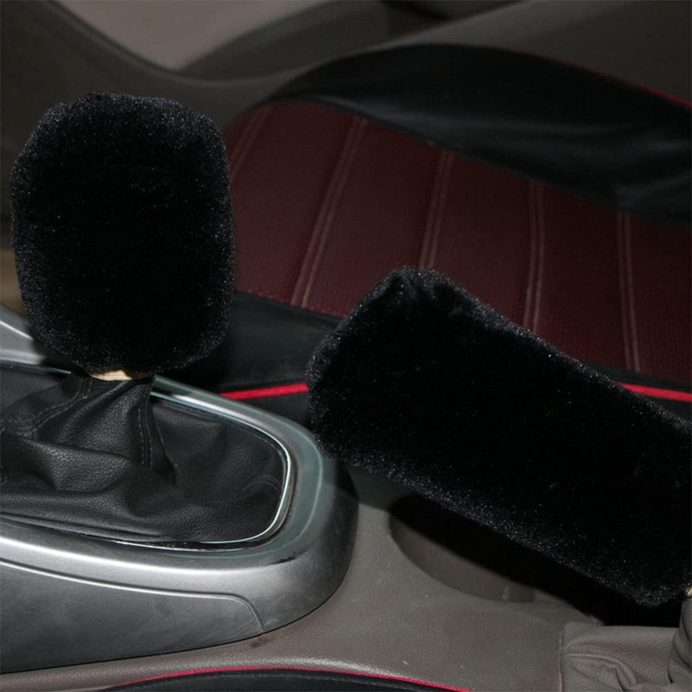 Car Handbrake Cover Gear Shift Knob Cover Warm Plush Set 2Pcs Set Soft Fluffy Auto Gear Shift Knob Cover Handbrake Grip Cover
