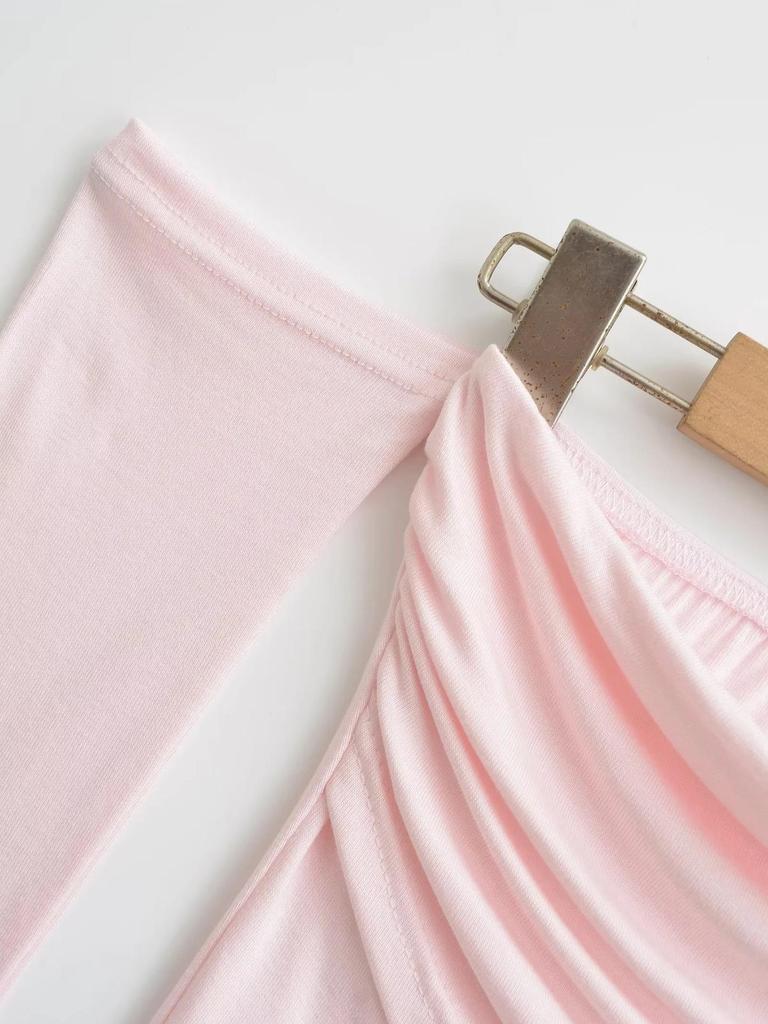 American Spicy Girl One-Shoulder Long Sleeve Pleated Crop Top - Women's Spring/Autumn Sexy Base Layer