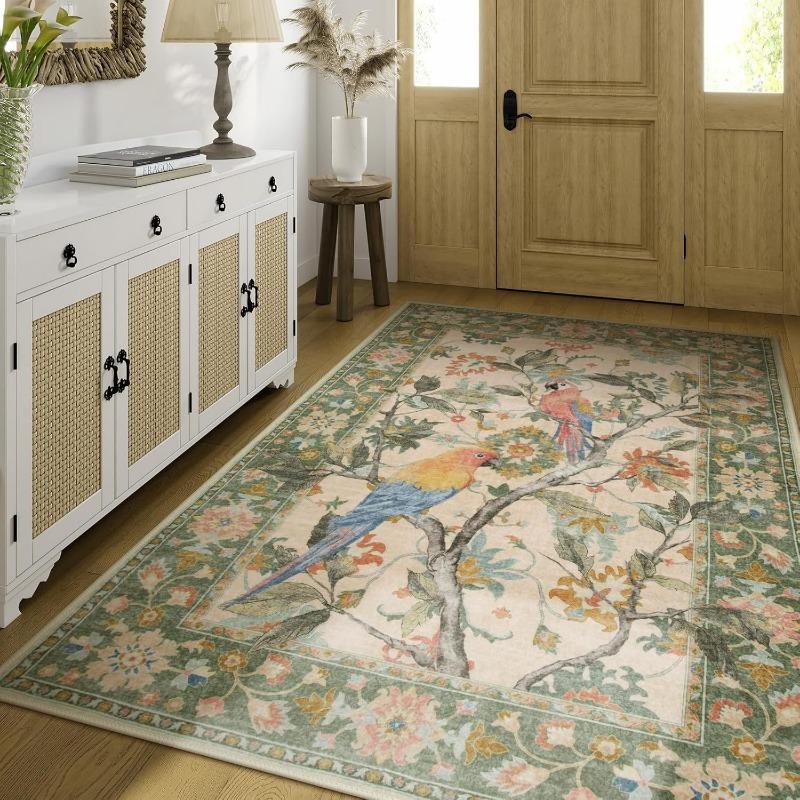 Floral Print Living Room Carpet Retro Light Luxury Large Area Bedroom Plush Rugs Home Decoration Coffee Table Floor Mat Tapis 