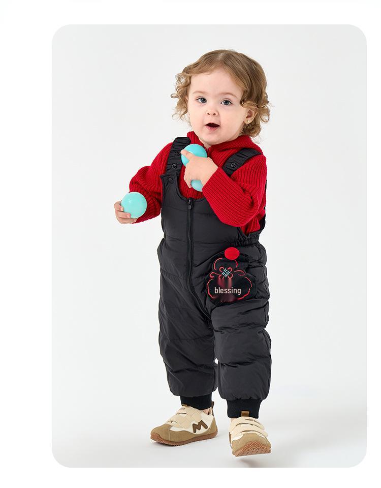 Winter-Latzhose für Babys und Kleinkinder - Verdickte weiße Entendaune