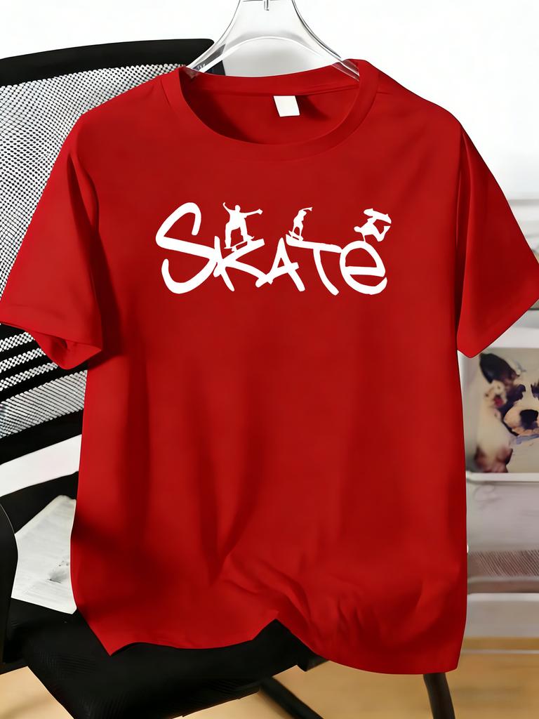 Unisexs Tee Skate Letter Skateboard Sports Figure Print Cotton Short Sleeve Male Casual Streetwear Outdoor Daily Basic Fashion Top