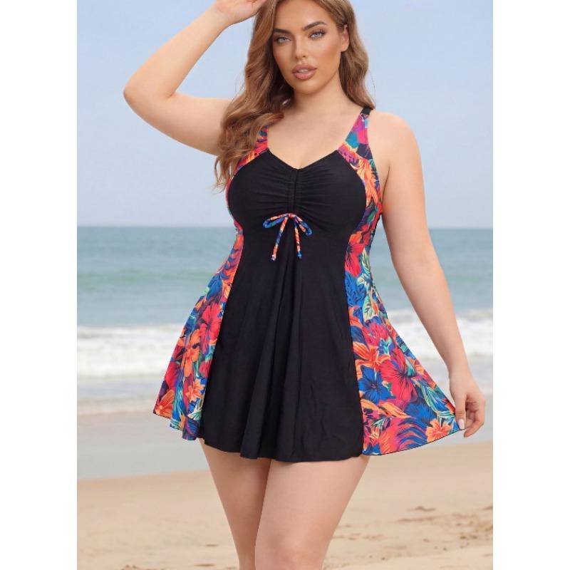 Plus Size Two Piece Swimsuit Printed Flattering Conservative Bathing Suit For Women