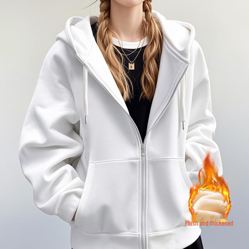 Unisex Hooded Velvet Cardigan: New Solid Color Zipper Style for Autumn/Winter