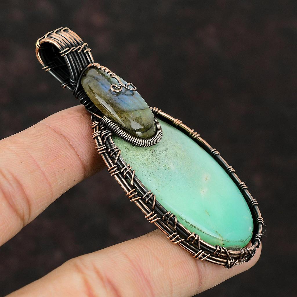 Chrysoprase Pendant Copper Wire Wrapped Pendant Labradorite Jewelry Gift For Her Handmade Pendant Gemstone Copper Jewelry Wire Wrap Pendant