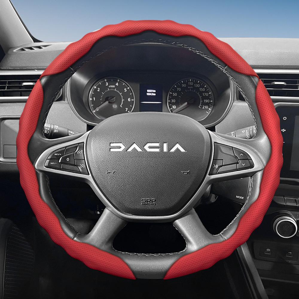 Pasuje do pokrowca na kierownicę Dacia, Sportowy design w kształcie fali, Oddychająca skóra, Segmentowy antypoślizgowy pochłaniający pot pokrowiec ochronny dla San
