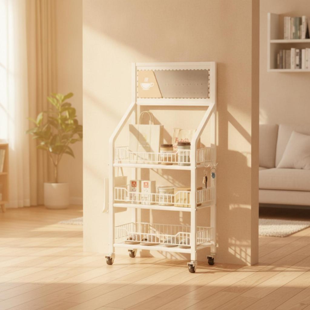 Space-Saving Rolling Cart with Hooks Freestanding Storage Sturdy