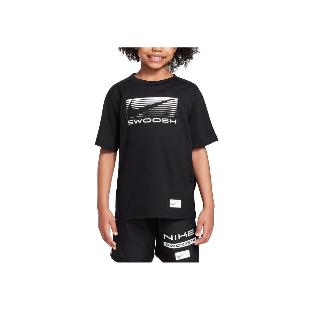 Nike Swoosh T-Shirt Soft Comfortable Versatile Short Sleeve Kids tops Black HJ3743-010