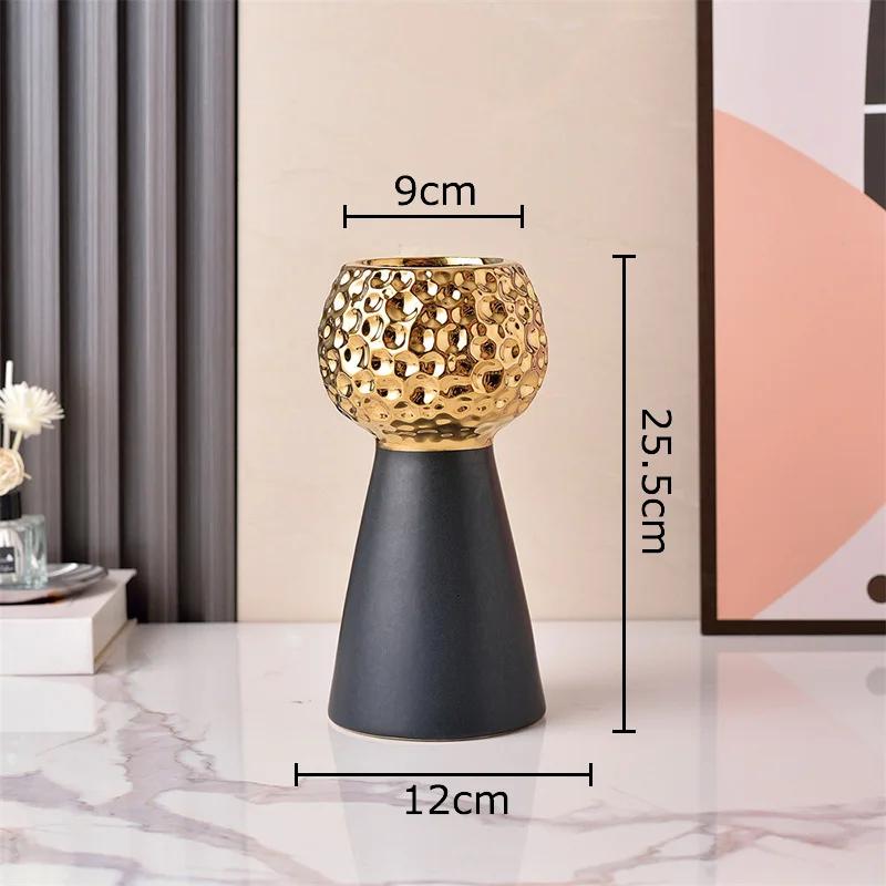 Gold-plated Hammer Pattern Ceramic Vase Creative Plant Pots Table Decoration Flower Arrangement Floral Vase Room Aesthetic Decor