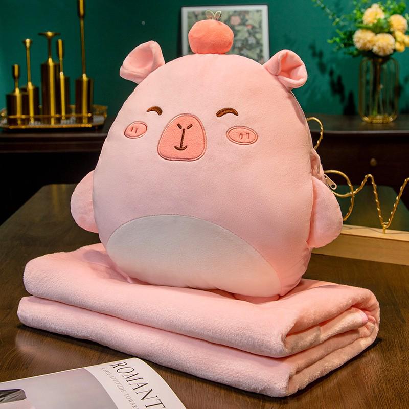 Cartoon 2-in-1 Cushion & Blanket: Dual-Use Hand Warmer, Leg Cover, Nap Pillow Doll for Office