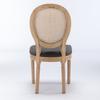 French Style Solid Wood Frame Antique Painting Linen Fabric Rattan Back Dining Chair, Set of 2,Gray ,DE1843DG