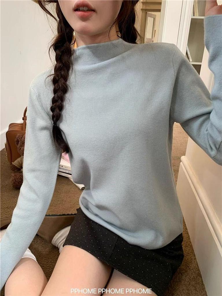 Women's Half-High Collar Knitted Sweater for Early Spring, Autumn, and Winter - 2024 Student Base Layer and Outerwear.