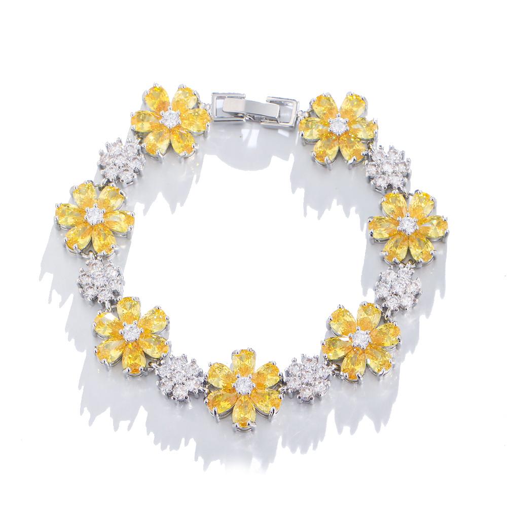 CMM Gorgeous Gold Color Green Cubic Zirconia Flower Charm Link Women Wedding Party Bracelets Jewelry Gift