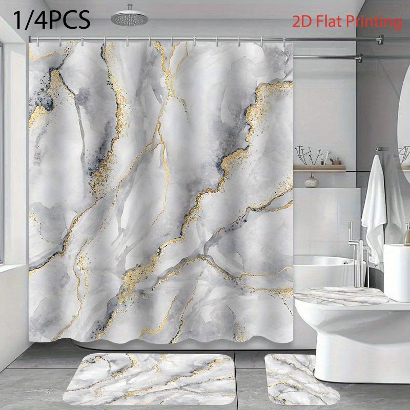 4-teiliges abstraktes Duschvorhang-Set mit rutschfester Badematte, Toilettendeckelbezug, Kontur-Teppich & 12 Haken, Badezimmerdekoration