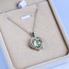 Silver Plated Cat's Eye Stone Double Heart Pendant Necklace, Sparkling CZ Halo Cable Chain Necklace for Women