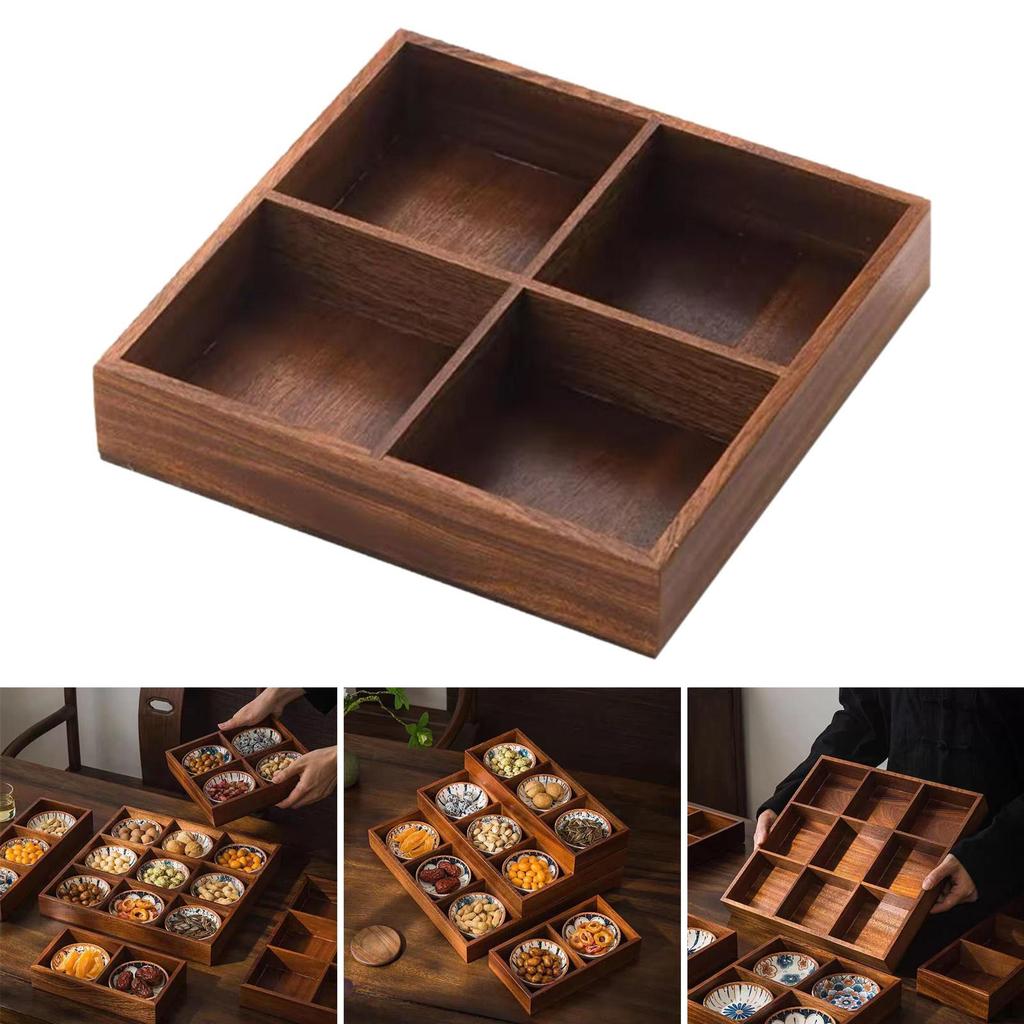 Wood Divided Serving Tray Food Container Serve Plate Sushi Platter for Appetizer Party Teahouse