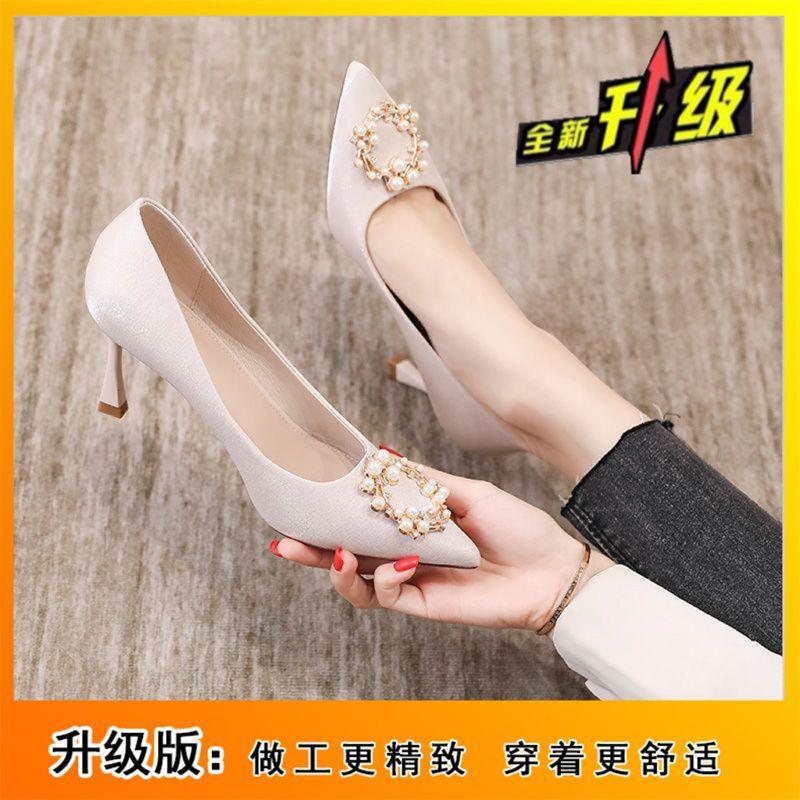 Bride thin heel pointed wedding shoes women's 2025 new show He red high heels women's pearl rhinestone single shoes women