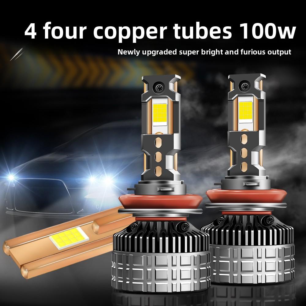 100W Four Copper Tube Led Car Light H7 High Power H1h11 Super Bright H4 Car Led Headlight 12V24V General Purpose Light