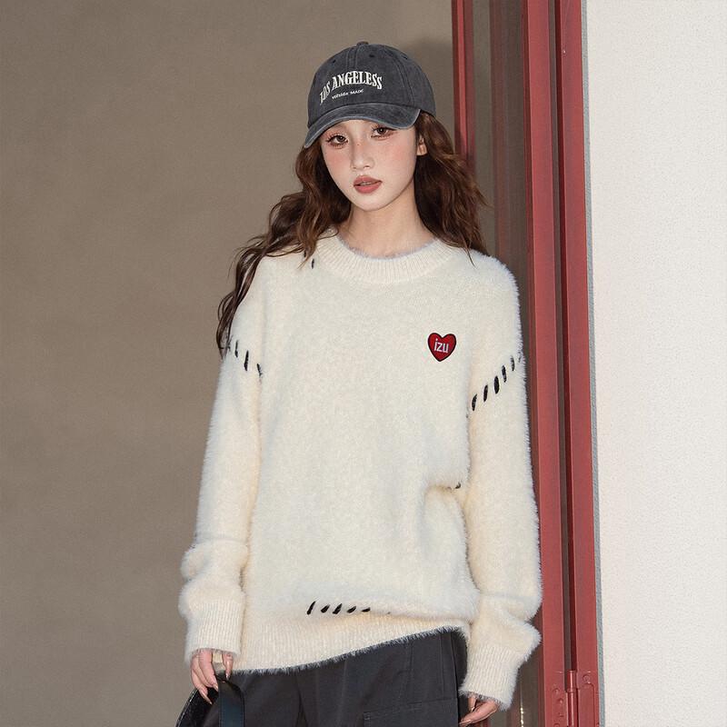 

izzue Women s Heart Pattern Relaxed Fit Round Neck Sweater 2XL