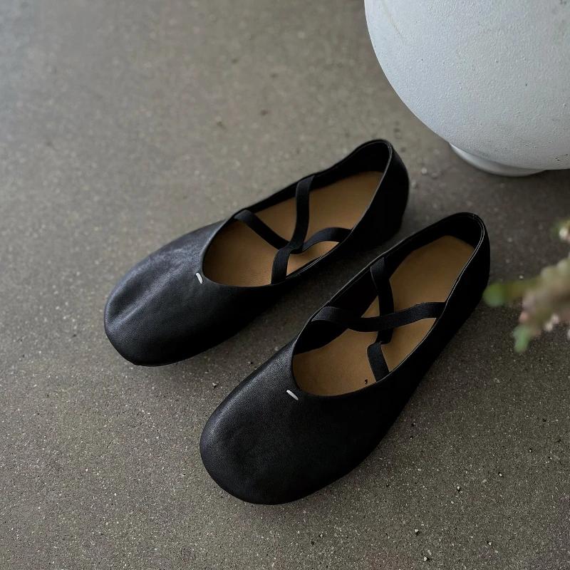 Ballerine con Cinturino Incrociato Scarpe Piatte Estive Traspiranti Ballerine Mary Jane Vintage in Pelle Morbida