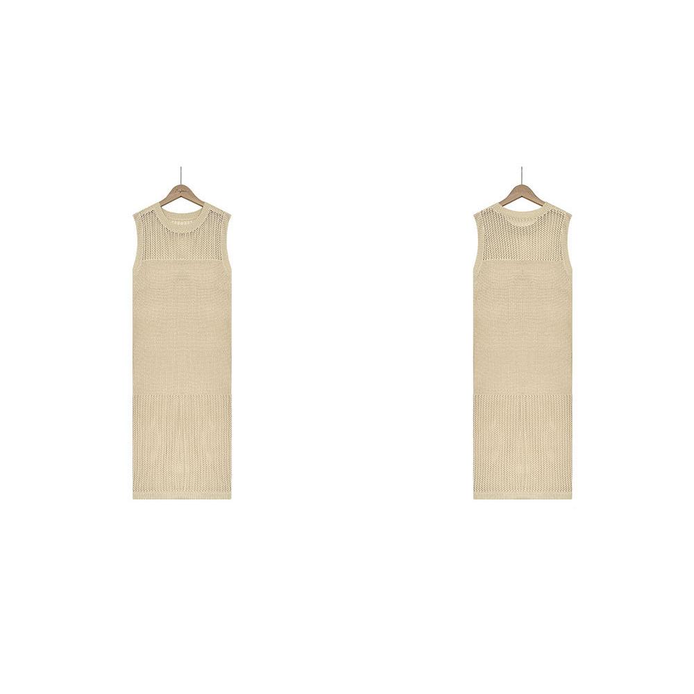 

Летняя мода сплошной цвет без рукавов ажурное платье вязаный жилет платья XL