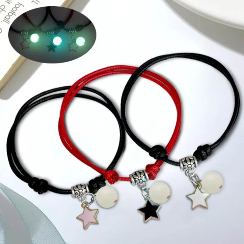 3 Pcs/set Luminous Beads Bracelet Hand-woven Love Star Moon Cat Sisters Novel Luminous Bracelet Adjustable Hand Rope