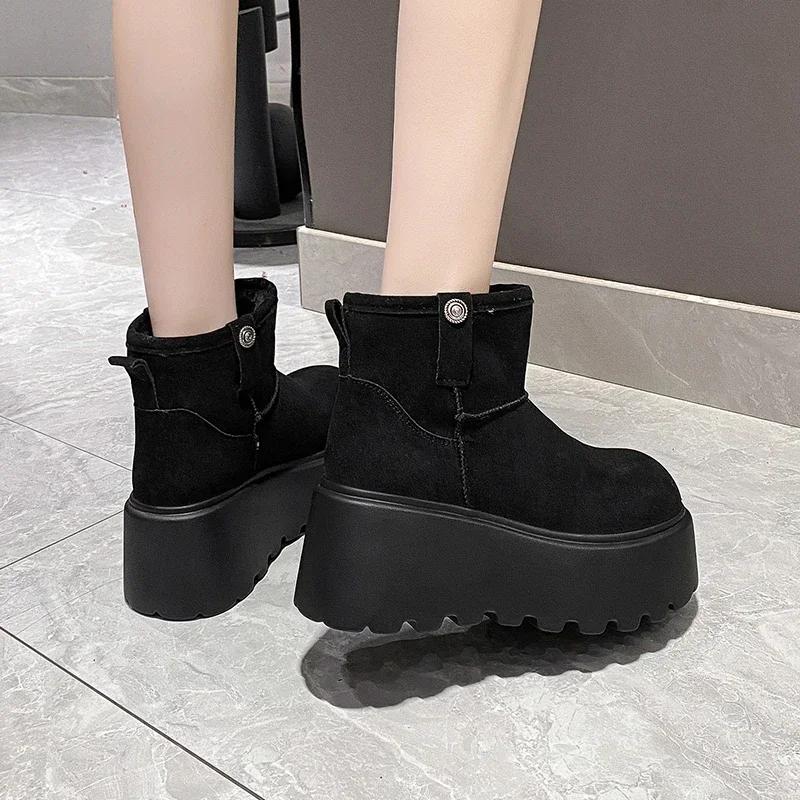 Fashion 8CM New Winter Women Warm Snow Boots Heels High Top Sport 2025 Autumn Sneakers Platform Motorcycle Boots Women Botas Feminina