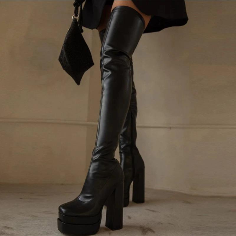 New Style Luxury Women Thigh High Boots Double Platform Black High Heels Over The Knee Boots Zip Sexy Long Shoes Boots for Woman