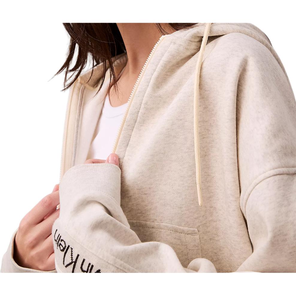 Calvin Klein Loose Zipper Hooded Soft Long Sleeve Jacket Women jackets Oatmeal 40WL288-050