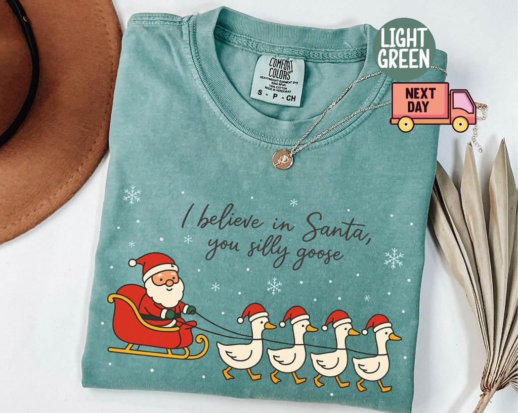 Comfort Colors® Silly Goose Christmas Shirt, I Believe in Santa Tee, Santa Clause Goose Shirt, Funny Xmas Shirt, Silly Goose T-Shirt, Gift