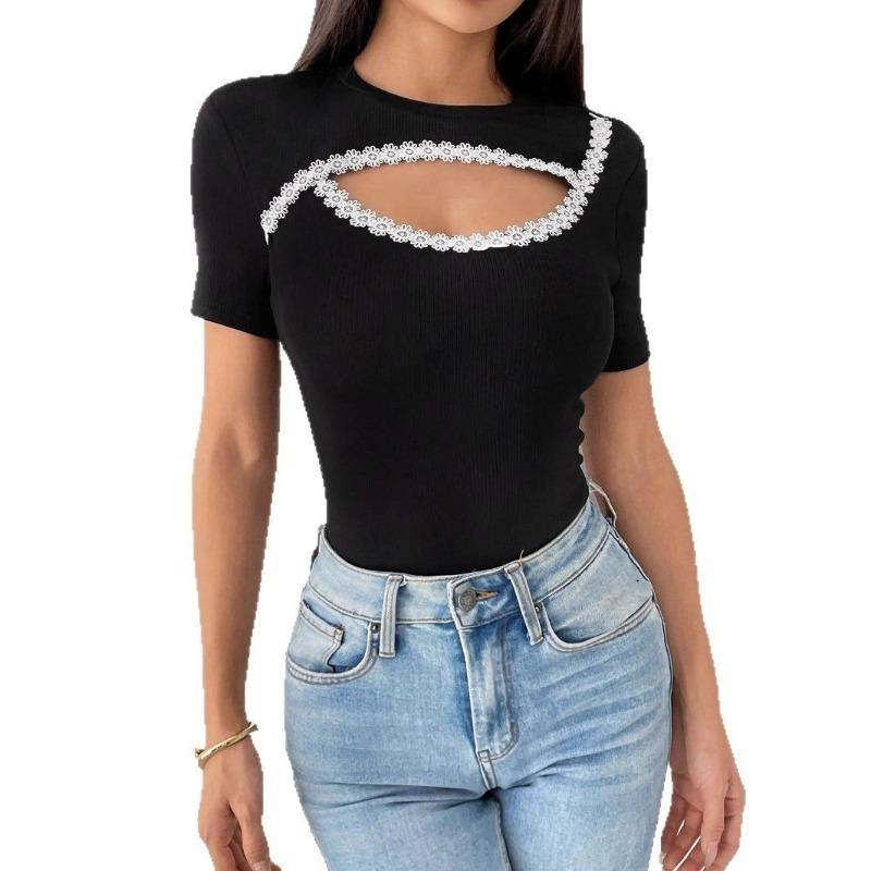 Women's Summer Decoration Decal Round Neck Short Sleeve Fashion T-shirt Top