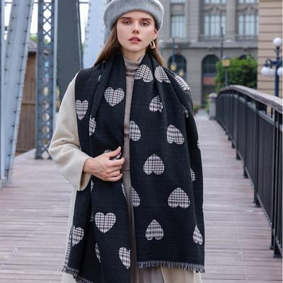 Scarf Women's High-end Sense of Love, Printed Medium and Long Warm Autumn and Winter Scarf, New Winter Fashion Commuter Scarf Women