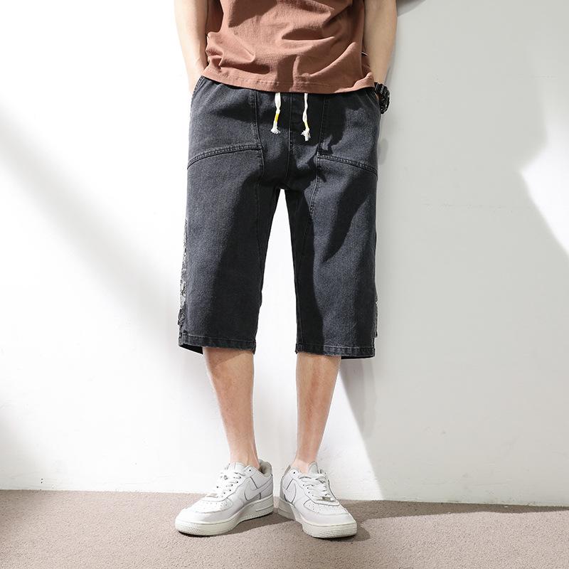 Summer Men's Jeans Denim Breeches Calf-Length Casual Shorts Washed Cotton Drawstring Straight Capris Pants Big Size 8XL