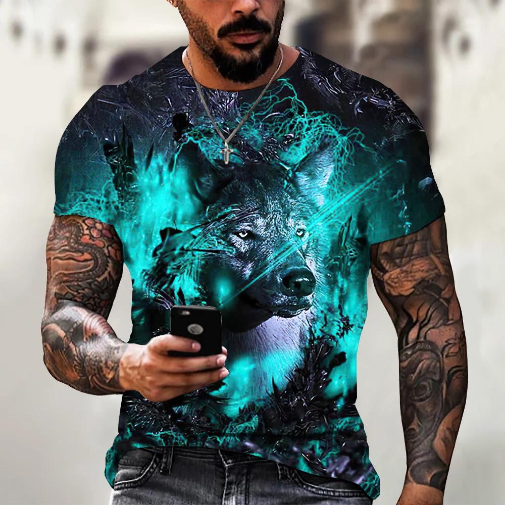 Lion Wolf Graphic T Shirts for Men Cool Designs 3D Fierce Tiger Printed T-Shirt Womens Clothing Streetwear Funny Kids Tee Shirts