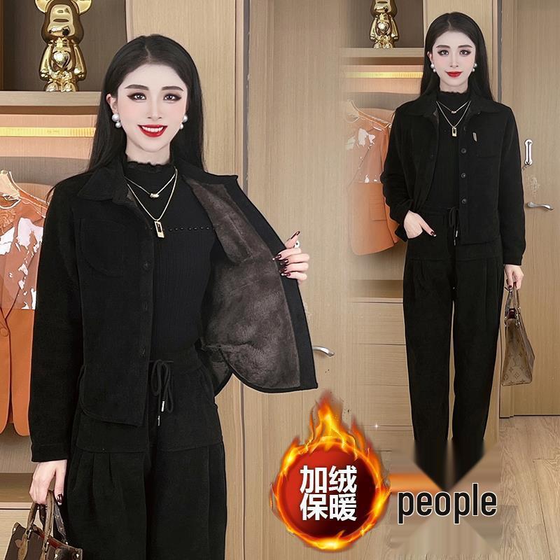 Petite Women's Stylish Autumn/Winter Two-Piece Plus Size Outfit