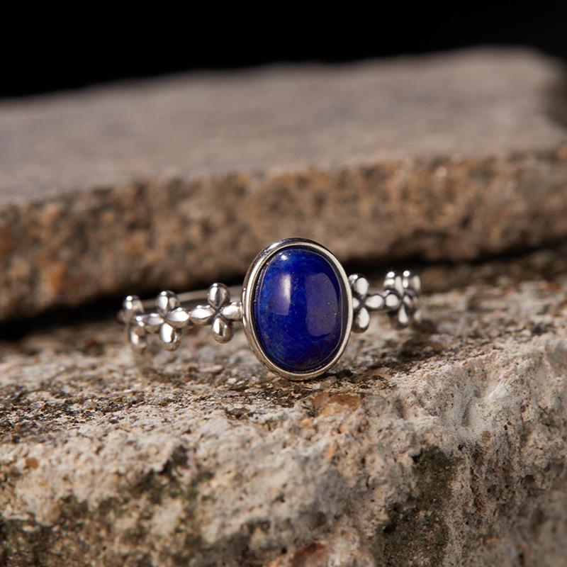 S925 Sterling Silver Natural Blue Gold Jasper Tiger Eye Treasure Ring Women S Four Leaf Ring Open Ring Xiaohongshu