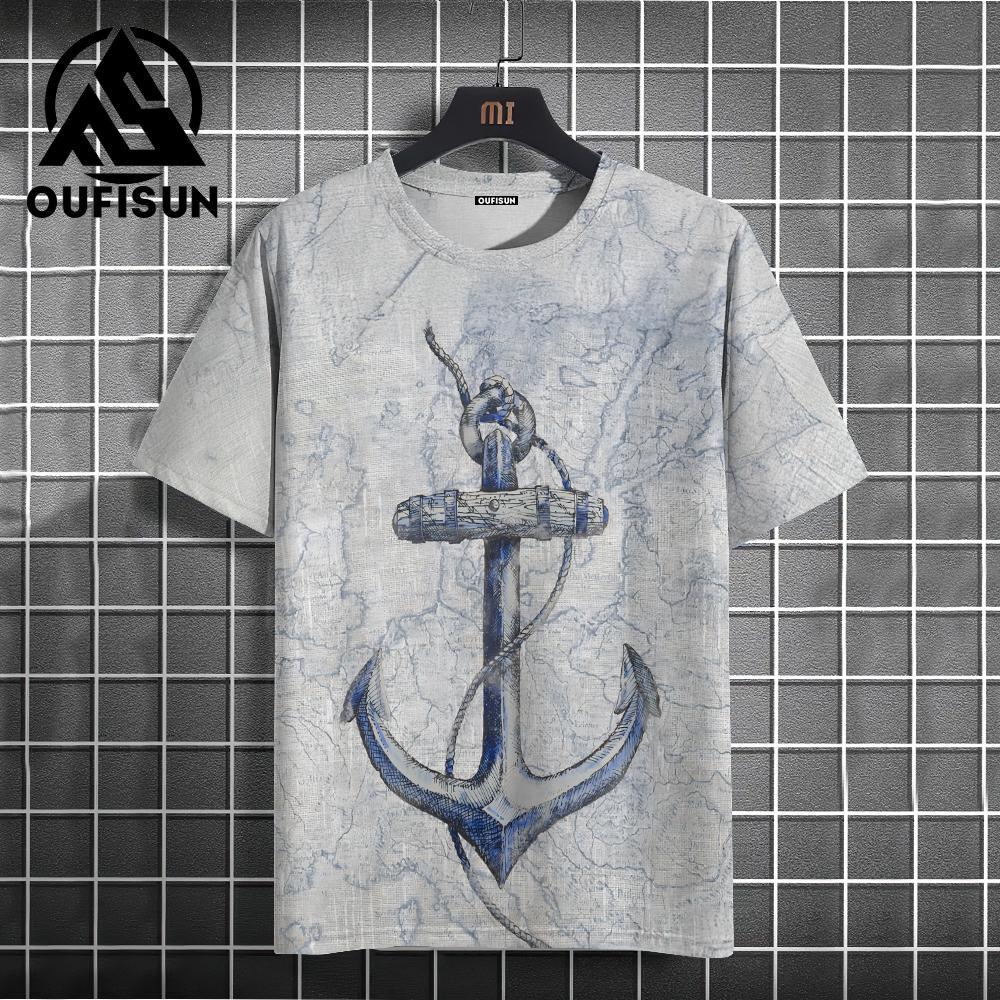 Men's T Shirt Ship Anchor Print Summer Casual Short Sleeve 3d T Shirts Streetwear O Neck Pullover Oversized Male Clothing