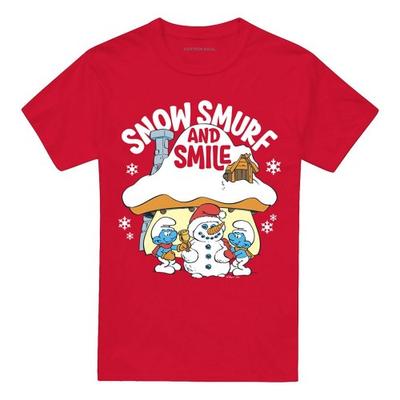 The Smurfs Unisex Adult Snow Smurf And Smile Christmas T-Shirt
