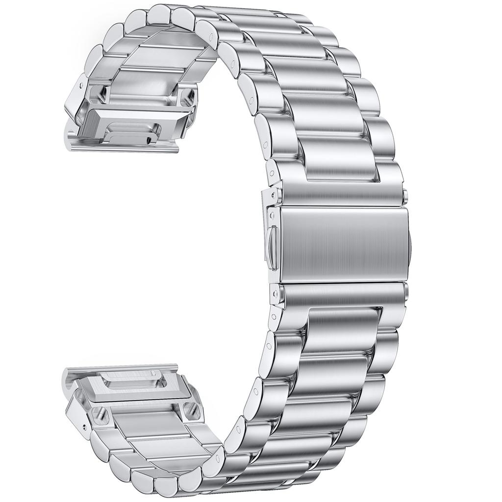 26mm 3-Bead Watch Band for Garmin Fenix 8 Pro AMOLED 51mm / 8 51mm / Enduro 3 / Enduro 2 Stainless Steel Replacement Strap with Folding Clasp