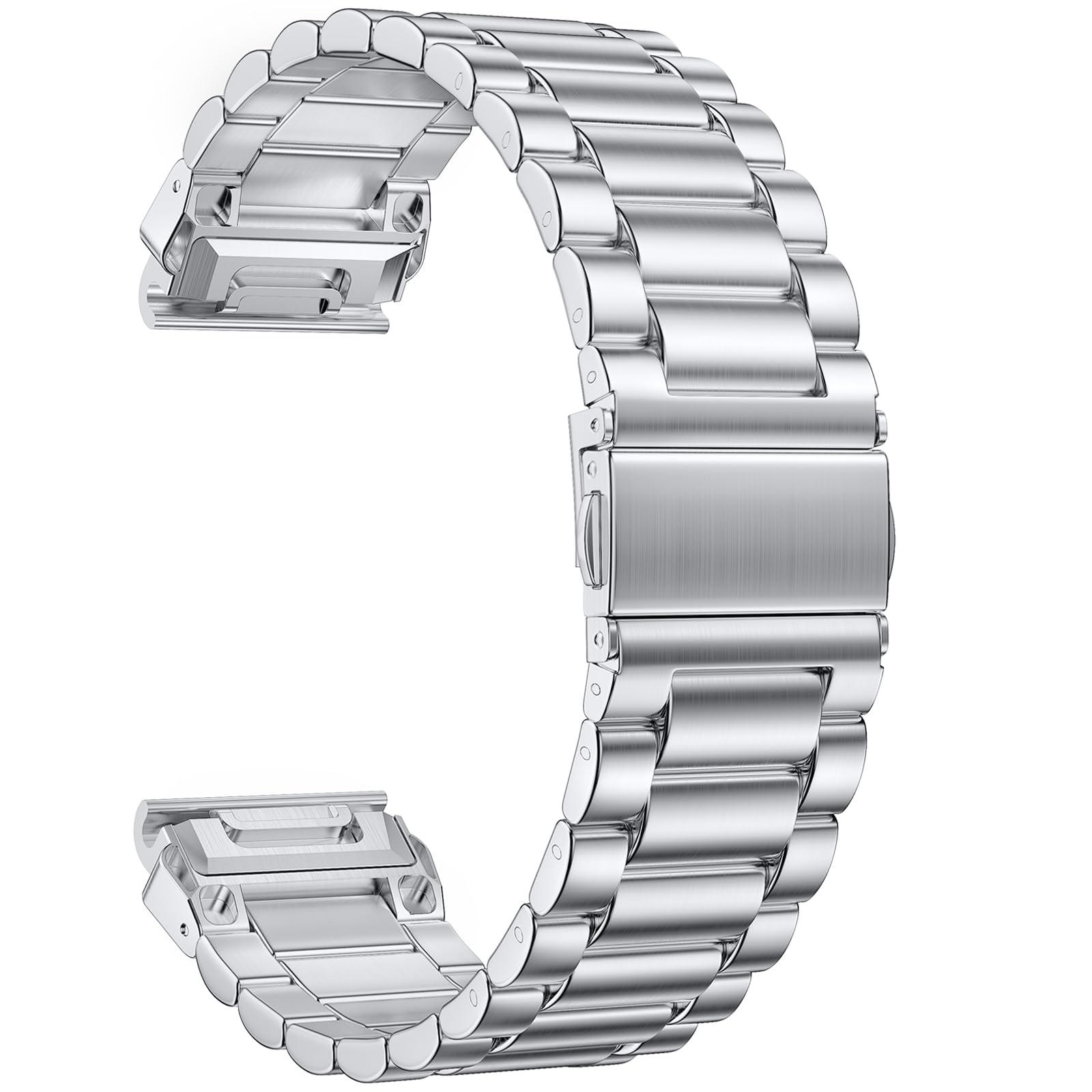 

For Garmin Fenix 7/7 Pro/5 Band 3-Bead Stainless Steel Watch Strap