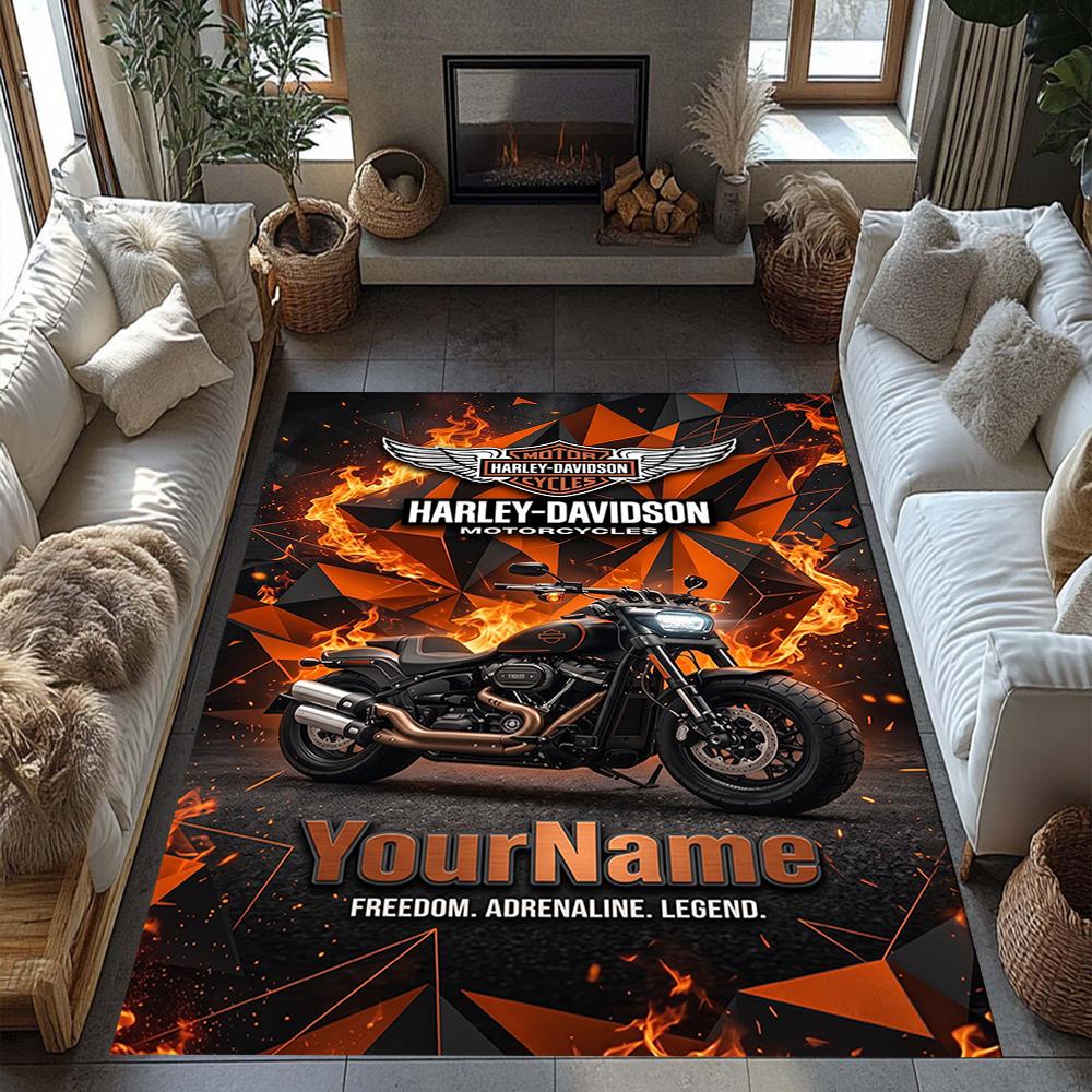 Harley-davidson Motorcycles Customizable Name Carpet Design for Living Rooms Playrooms Bedrooms Outdoor Antislip Carpet Anime Office Decor