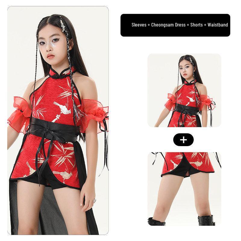 Chinese Style Jazz Dance Costumes for Girls – Trendy Performance Set for Model Runway Shows