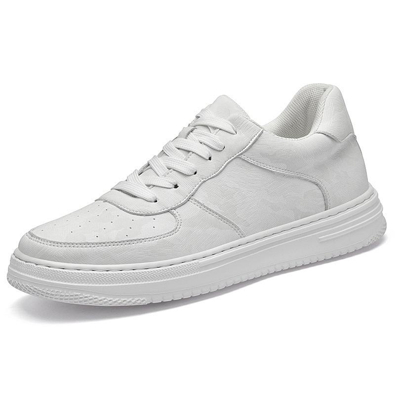 Men's Plus Size Autumn Height-Boost 6CM Leather Sneakers - Fashionable Casual White Shoes