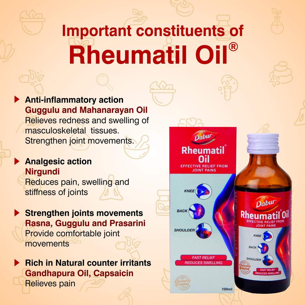 Dabur Rheumatil Oil 50Ml | Ayurvedic Massage Oil For Joint Pain, Backache, Knee Stiffness & Muscular Discomfort Relief