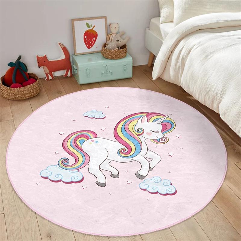 

Floral Round Rug Unicorn Floor Carpet Horse Non Slip Circle Rugs Sweet Anti Slip Mat Nursery Area Rugs Pink Rug for Kid s Room 60cmx60cm