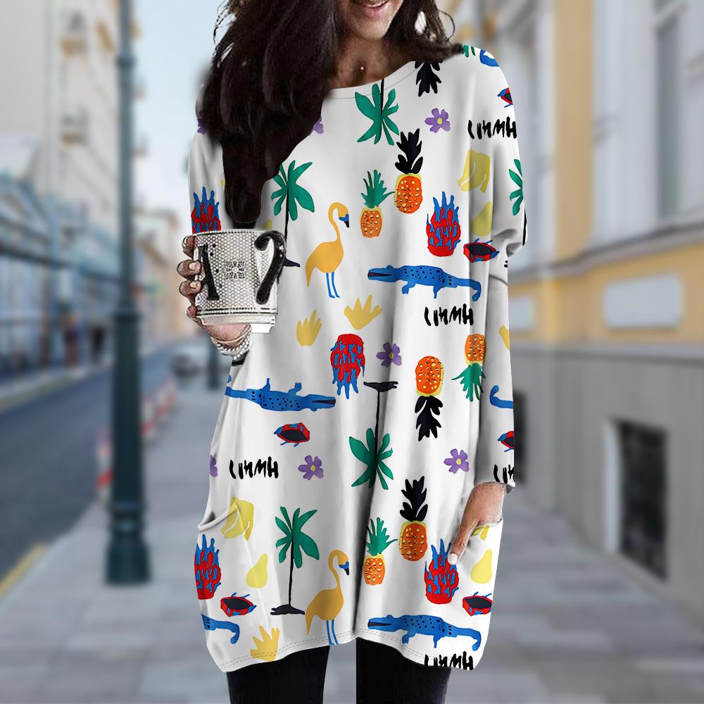 Женское платье с принтом подсолнухов и круглым вырезом — фото 3